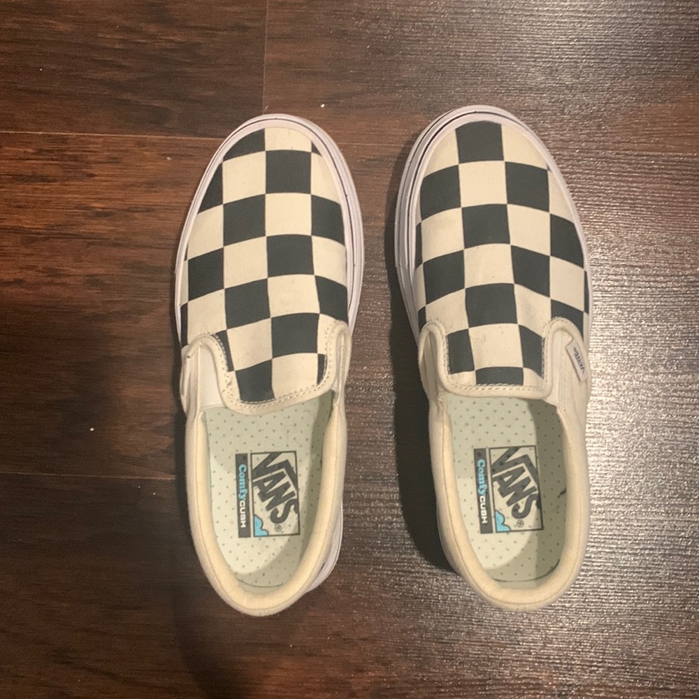 Checkered comfy Cush platform vans
